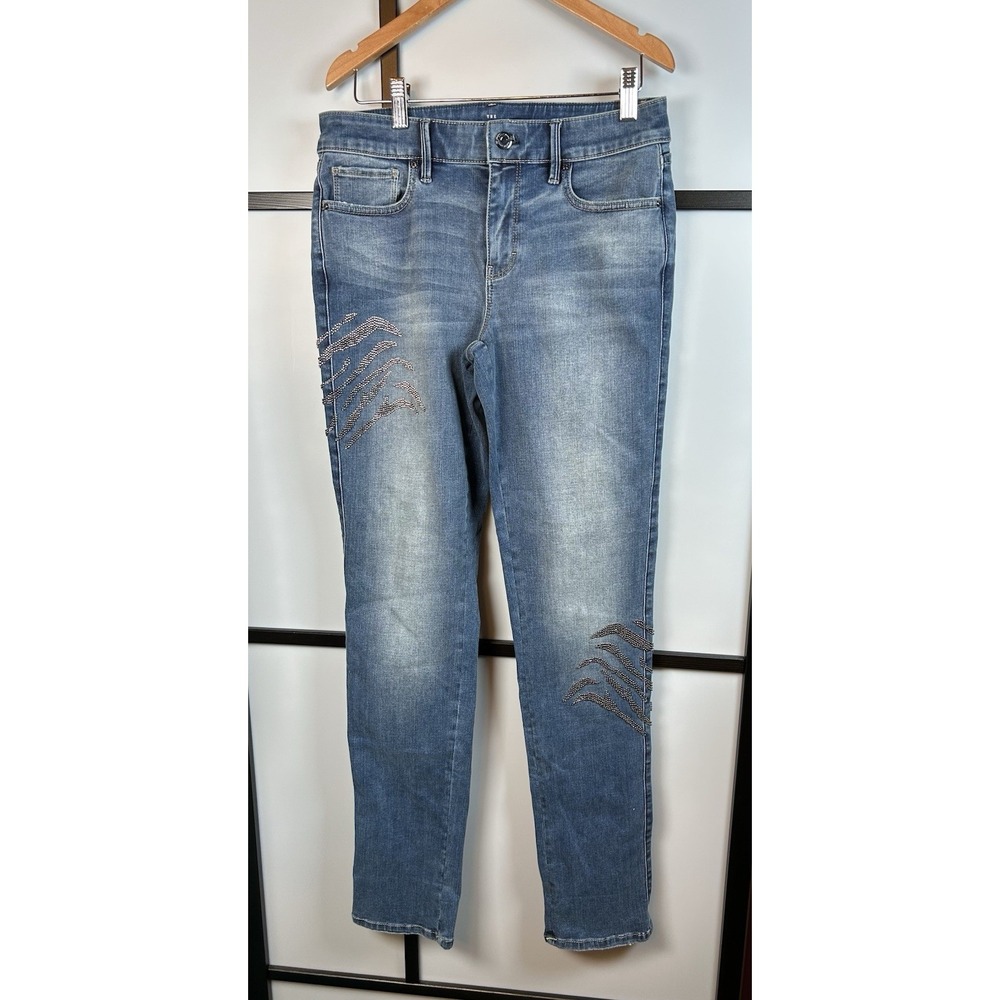 White House Black Market Mid-Rise Embellished Slim Jeans size‎ 6 Reg Medium Wash
